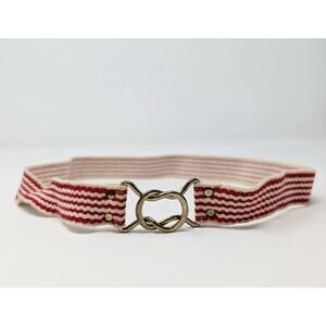 Vintage 80s Belt Red White Stripe Elastic Stretch Misses 26.5 Inches XS S